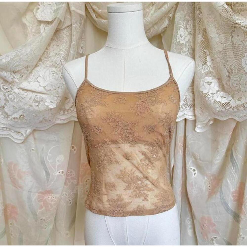 SOLD Y2K Victoria's Secret beige sheer lace cami Sz. S